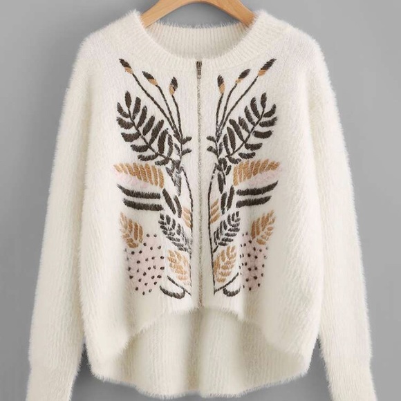 ROMWE Jackets & Blazers - Romwe leaf branch embroidered zip up jacket